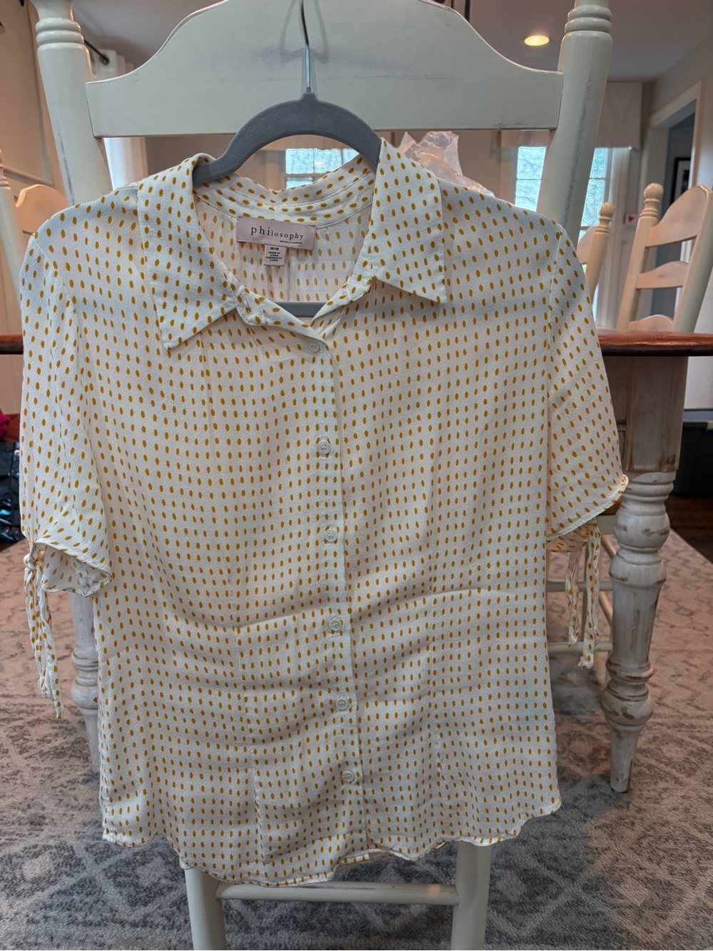 Philosophy Women’s Short-Sleeve Button-Up Shirt in White and Mustard